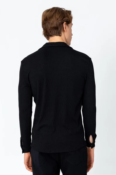 Erkek Regular Fit Rahat Giyim Apaş Yaka Yırtmaçlı Gömlek - 4