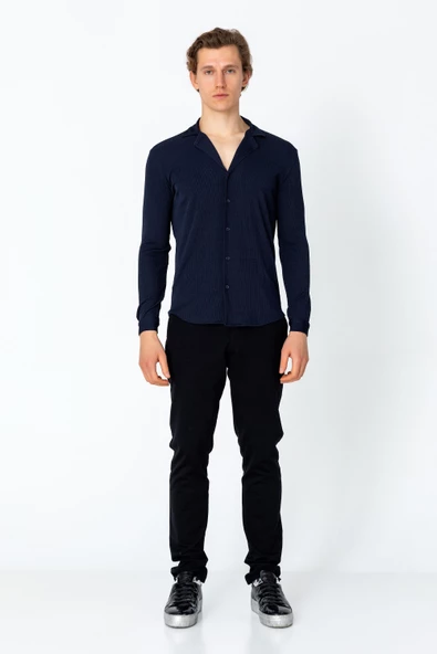 Erkek Regular Fit Rahat Giyim Apaş Yaka Yırtmaçlı Gömlek - 11