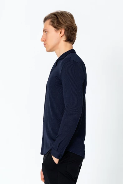 Erkek Regular Fit Rahat Giyim Apaş Yaka Yırtmaçlı Gömlek - 8