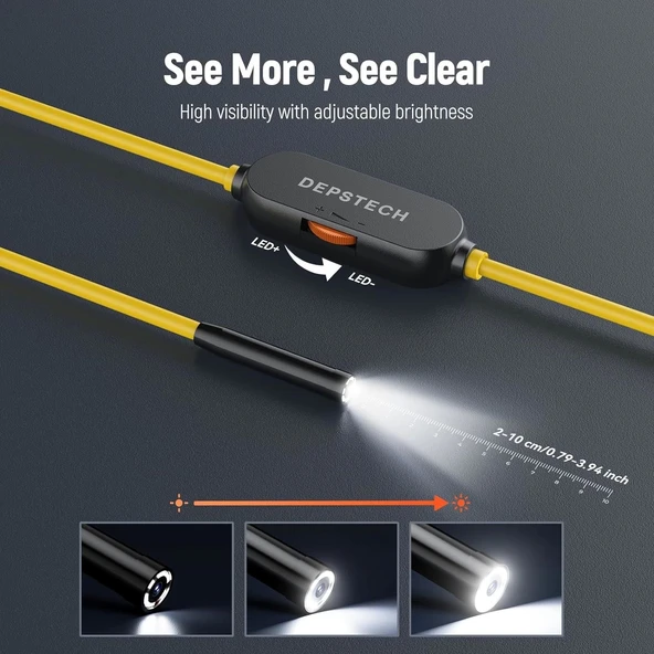DEPSTECH Işıklı Endoskop Kamerası - 5m Kablo 7mm İnce Prob - Sarı - 2
