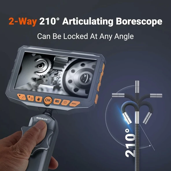 NIDAGE Muayene Kamerası, Eklemli Boroskop - 1.6 m Kablo - 2