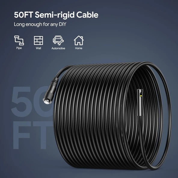 DEPSTECH Üç Lensli Işıklı Kanalizasyon İnceleme Kamerası - 15m Kablo - 7.9mm - 2