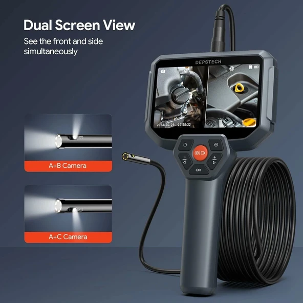 DEPSTECH Üç Lensli Işıklı Kanalizasyon İnceleme Kamerası - 15m Kablo - 7.9mm - 4