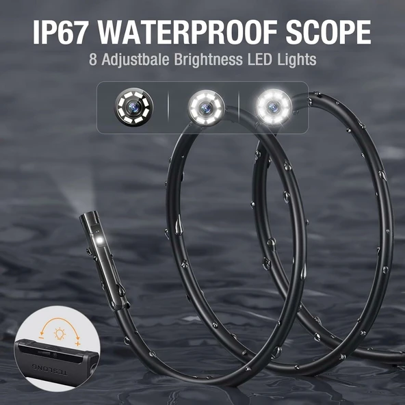 Teslong 1080P HD Çift Lensli Muayene Kamerası - 8+1 LED Işıklı - 5m Kablo - 8mm - 3