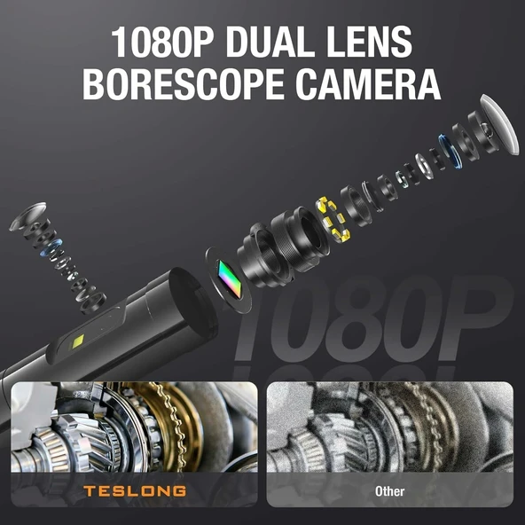 Teslong 1080P HD Çift Lensli Muayene Kamerası - 8+1 LED Işıklı - 5m Kablo - 8mm - 2