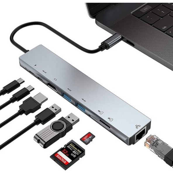 8 Port bir arada multifunction adaptör  dönüştürücü çok işlevli adaptör - 3