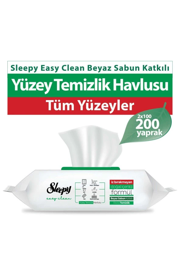 Sleepy Easy Clean Beyaz Sabun Katkılı Yüzey Temizlik Havlusu 2X100 (200 Yaprak) ürün görseli 1