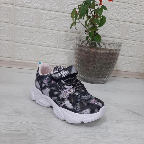 M.P One 3216 Siyah Simli Cırtlı Hafif Rahat Kız Çocuk Spor Ayakkabı - Resim 3