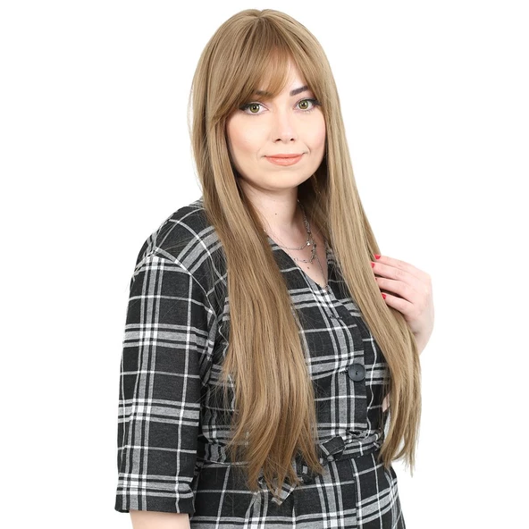 Fiber Sentetik Uzun Düz Kahküllü Peruk - Bebek Kumralı ürün görseli