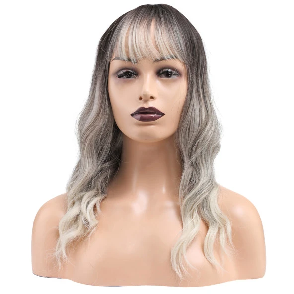 Dalgalı Kısa Perçemli Fiber Sentetik Peruk - Ombre ve Röfleli ürün görseli