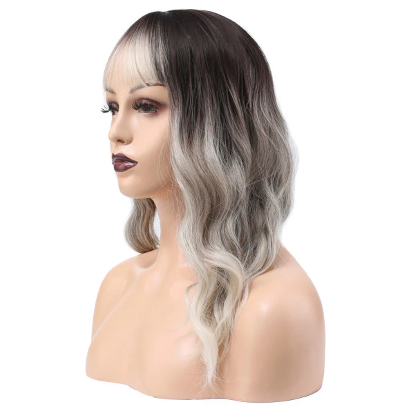 Dalgalı Kısa Perçemli Fiber Sentetik Peruk - Ombre ve Röfleli - Resim 3