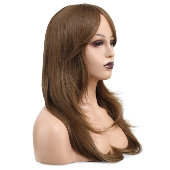 Katlı Kesim Perçemli Düz Fiber Sentetik Orta Boy Peruk - Bebek Kumralı - Resim 3