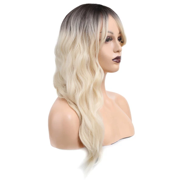 Dalgalı Perçemli Fiber Sentetik Orta Boy Peruk - Kahve / Beyaz Platin Röfleli ürün görseli