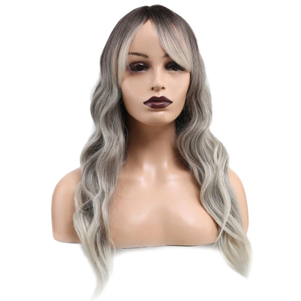 Dalgalı Perçemli Fiber Sentetik Orta Boy Peruk - Ombre ve Röfleli ürün görseli