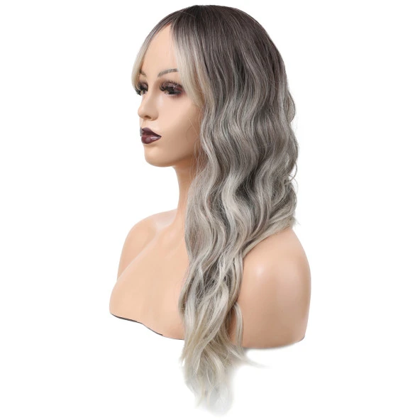 Dalgalı Perçemli Fiber Sentetik Orta Boy Peruk - Ombre ve Röfleli - Resim 3