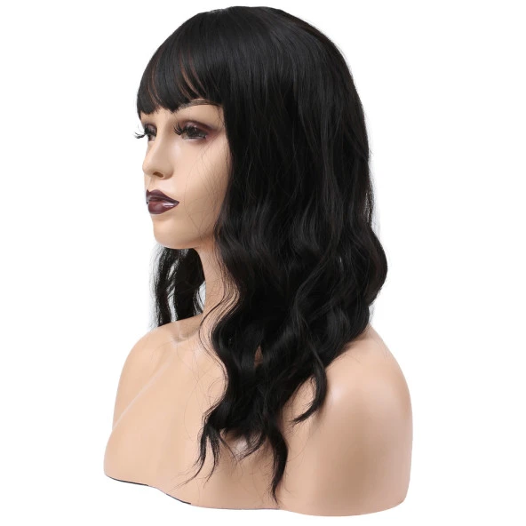 Dalgalı Kısa Perçemli Fiber Sentetik Peruk - Koyu Kestane - Resim 2