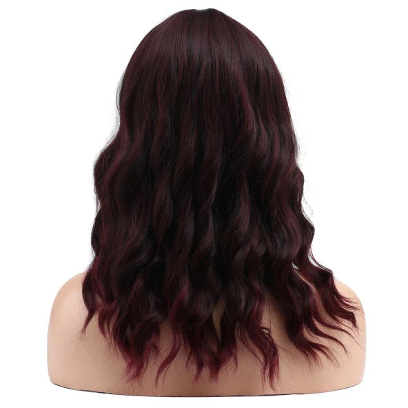 Dalgalı Kısa Perçemli Fiber Sentetik Peruk - Kızıl Kahve - Resim 4