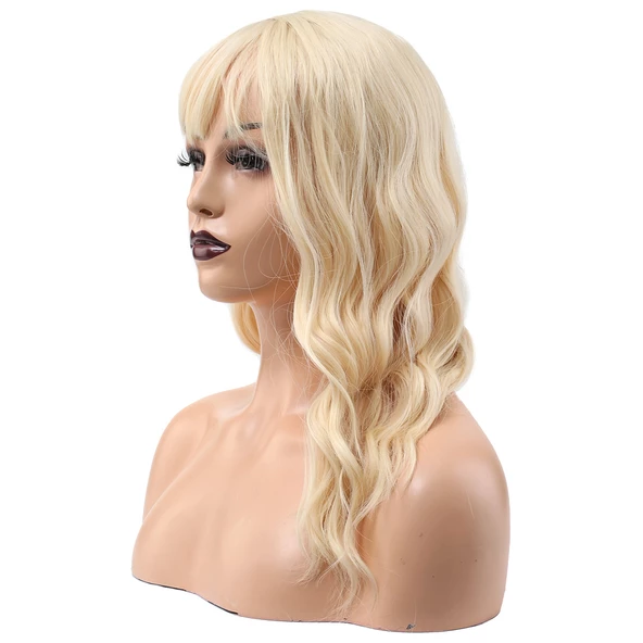 Dalgalı Kısa Perçemli Fiber Sentetik Peruk - Platin - Resim 3