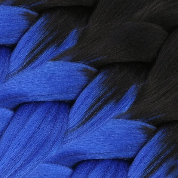 Afrika Örgüsü Ve Rasta İçin Sentetik Ombreli Saç - Siyah / Koyu Mavi Ombreli - Resim 3