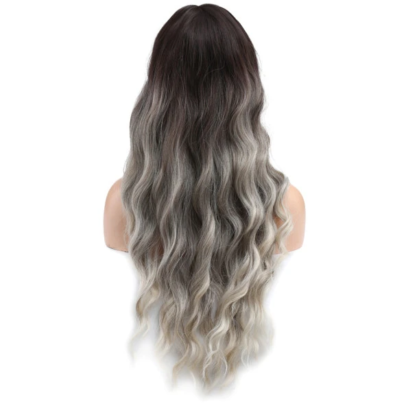 Perçemli Uzun Su Dalgası Fiber Sentetik Peruk- Ombre ve Röfleli ürün görseli