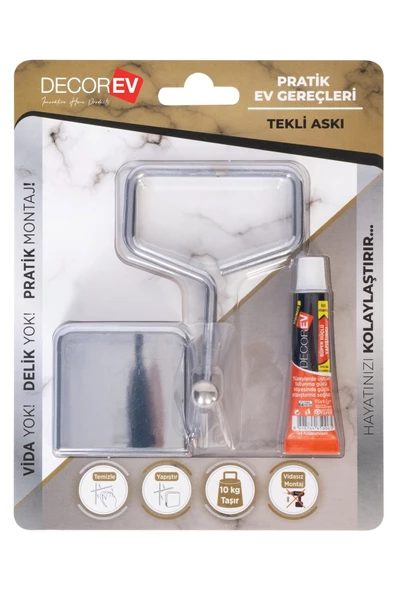 Decorev DC-4771 Dekoratif Yapıştırmalı Banyo-mutfak Metal Tekli Askı Krom Pratik Vidasız Montaj - 3