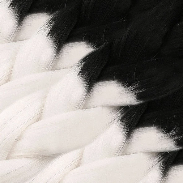 Afrika Örgüsü Ve Rasta İçin Sentetik Ombreli Saç - Siyah / Beyaz - Resim 2