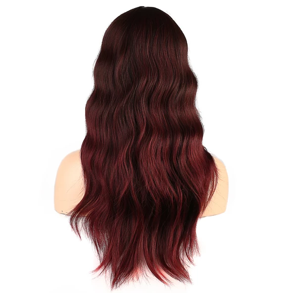 Dalgalı Perçemli Fiber Sentetik Orta Boy Peruk - Kızıl Kahve ürün görseli