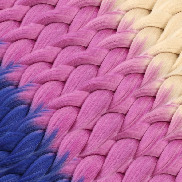 Afrika Örgüsü Ve Rasta İçin Sentetik Ombreli Saç - Platin / Lila / Mavi - Resim 2