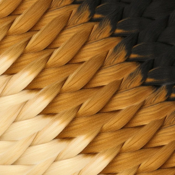 Afrika Örgüsü Ve Rasta İçin Sentetik Ombreli Saç - Siyah / Karamel / Platin - Resim 2