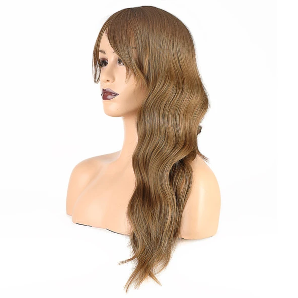 Dalgalı Perçemli Fiber Sentetik Orta Boy Peruk - Bebek Kumralı - Resim 3