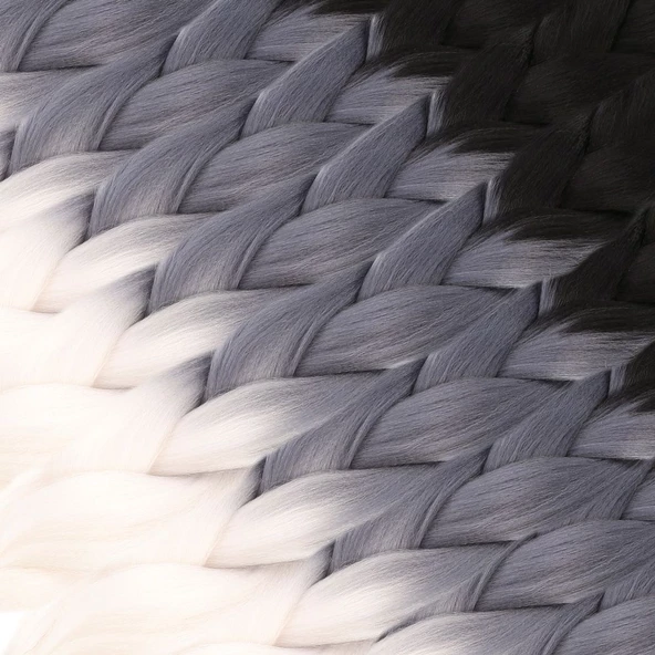 Afrika Örgüsü Ve Rasta İçin Sentetik Ombreli Saç - Siyah / Gri / Beyaz - Resim 2