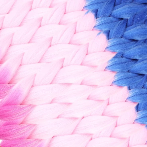 Afrika Örgüsü Ve Rasta İçin Sentetik Ombreli Saç - Mavi / Açık Pembe / Lila - Resim 2