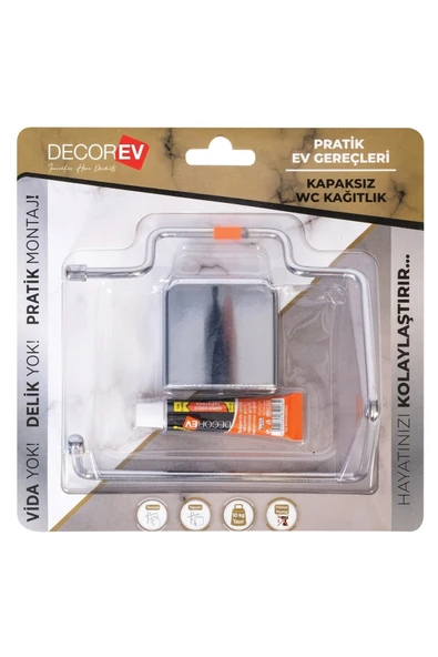 Decorev DC-4774 Dekoratif Yapıştırmalı Metal Banyo Wc Kağıtlık Askı Krom Pratik Vidasız Montaj - 3