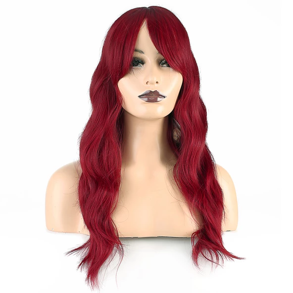 Dalgalı Perçemli Fiber Sentetik Orta Boy Peruk - Kızıl ürün görseli