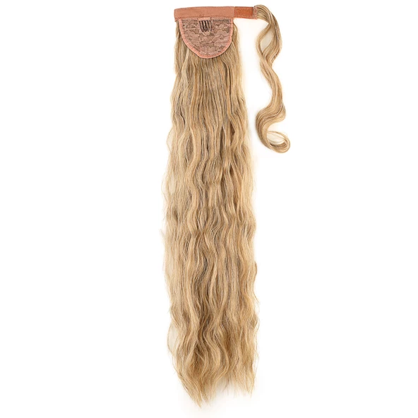 Bağlamalı Kabarık Dalgalı At Kuyruğu - Karamel Platin Röfleli - Resim 3