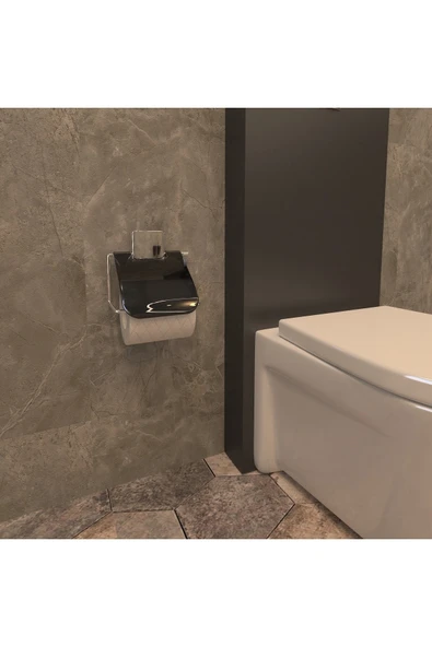Decorev DC-4775 Dekoratif Yapıştırmalı Metal Banyo Kapaklı Wc Kağıtlık Askı Krom Pratik Vidasız