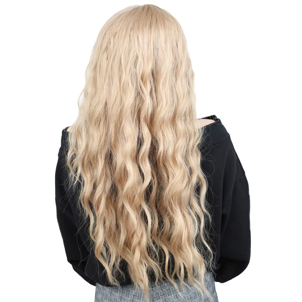 Su Dalgası Uzun Perçemsiz Fiber Sentetik Peruk - Balköpüğü - Resim 4