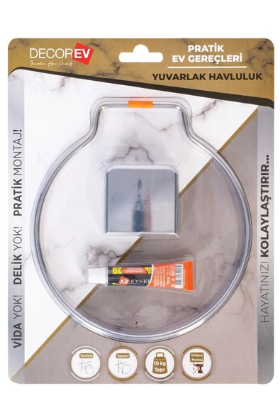 Decorev DC-4779 Dekoratif Yapıştırmalı Banyo Mutfak Metal Yuvarlak Havluluk Askı Krom Pratik Vidasız - 3