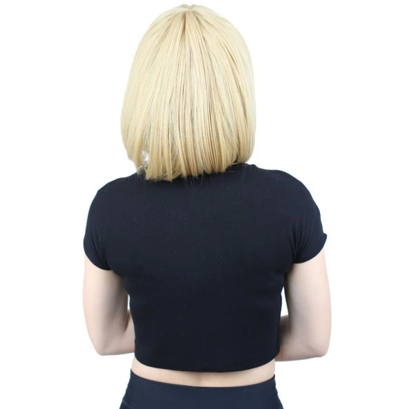 Kısa Küt Perçemli Fiber Sentetik Peruk - Sarı - Resim 4