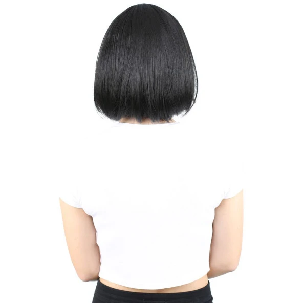 Küt Kahküllü Fiber Sentetik Peruk - Siyah - Resim 2