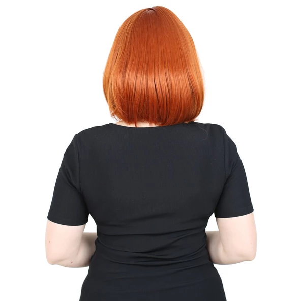 Küt Kahküllü Fiber Sentetik Peruk - Bakır - Resim 4