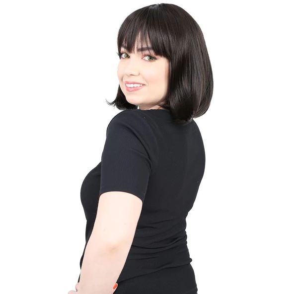 Küt Kahküllü Fiber Sentetik Peruk - Kahverengi - Resim 2