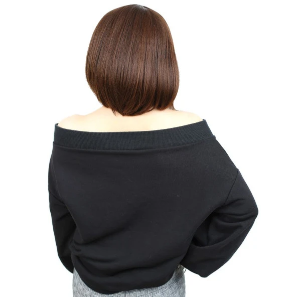 Kahkülsüz Düz Kısa Fiber Sentetik Peruk - Kahve Karamel - Resim 4