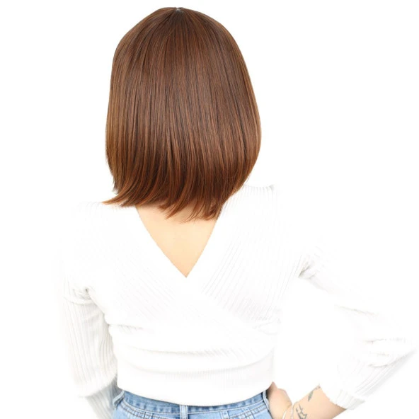 Küt Kahküllü Fiber Sentetik Peruk - Kahve Karamel ürün görseli