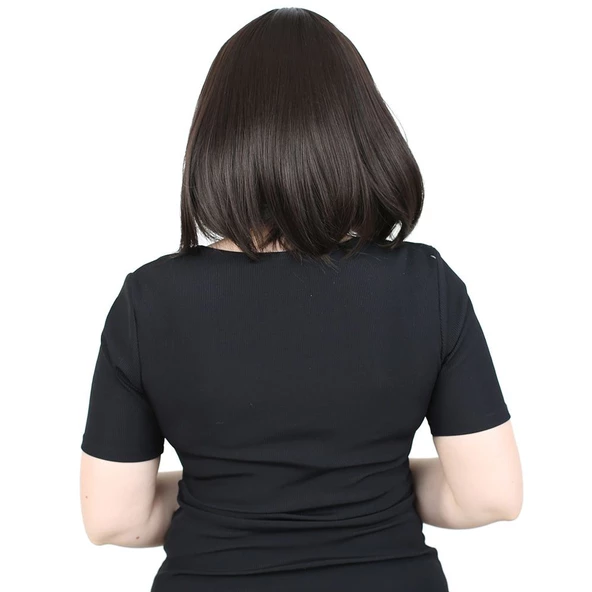 Küt Kahküllü Fiber Sentetik Peruk - Kahverengi ürün görseli