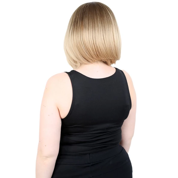 Kahkülsüz Düz Kısa Fiber Sentetik Peruk - Kumral / Balköpüğü Ombreli - Resim 4