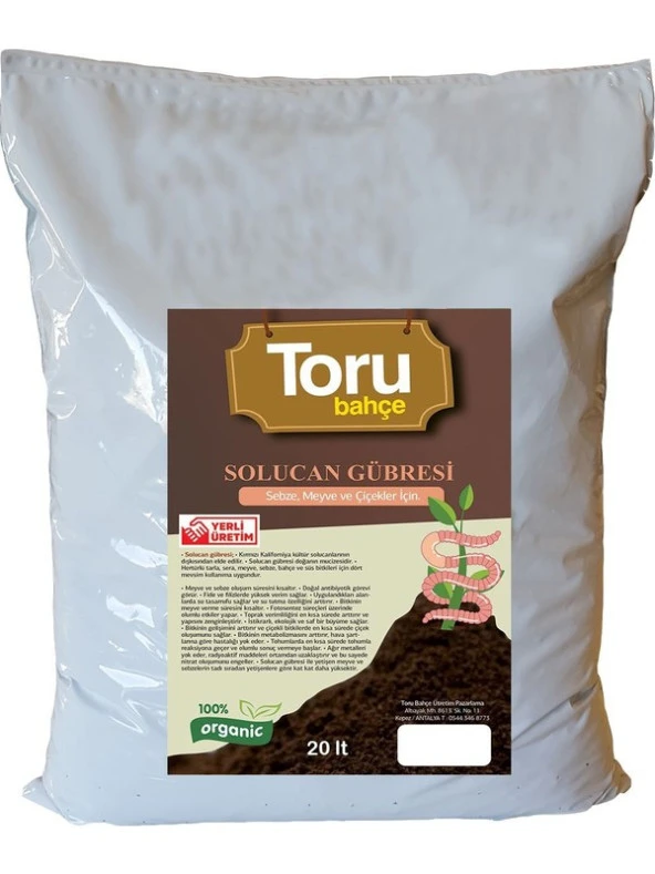 Toru Bahçe Solucan Gübresi 20 lt (10kg)Toprak Düzenleyici Solucan Gübresi