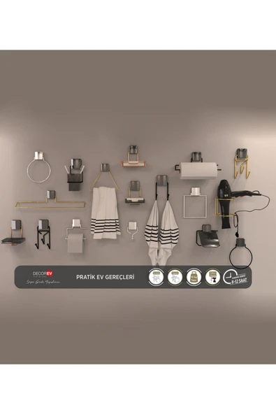 Decorev DC-4781 Dekoratif Krom Uzun Havluluk Modern Banyo Aksesuarı Güçlü Yapışkanlı Krom Havluluk - 3