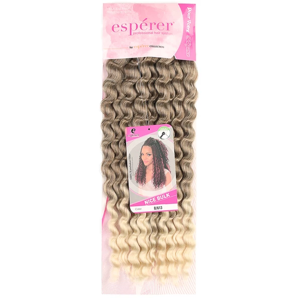 Nice Bulk Afro Su Dalgası Saç - Küllü Kahve / Platin Ombreli - Resim 2