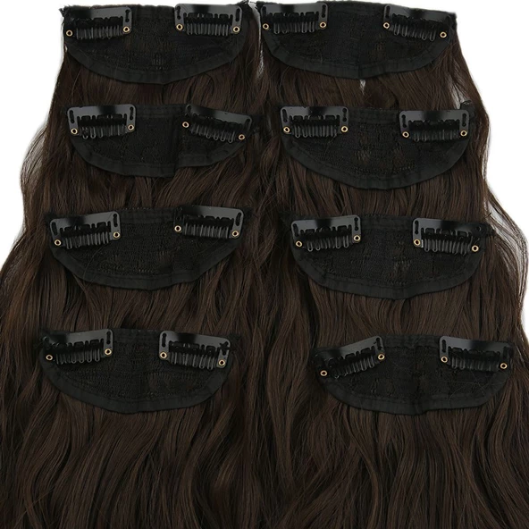 Fiber Sentetik Kabarık Dalgalı 8 Parça Çıt Çıt - Açık Kahve - Resim 2